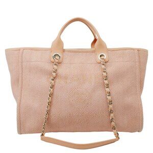 Chanel  Deauville Mixed Fibers Calfskin Leather Tote Bag Peach